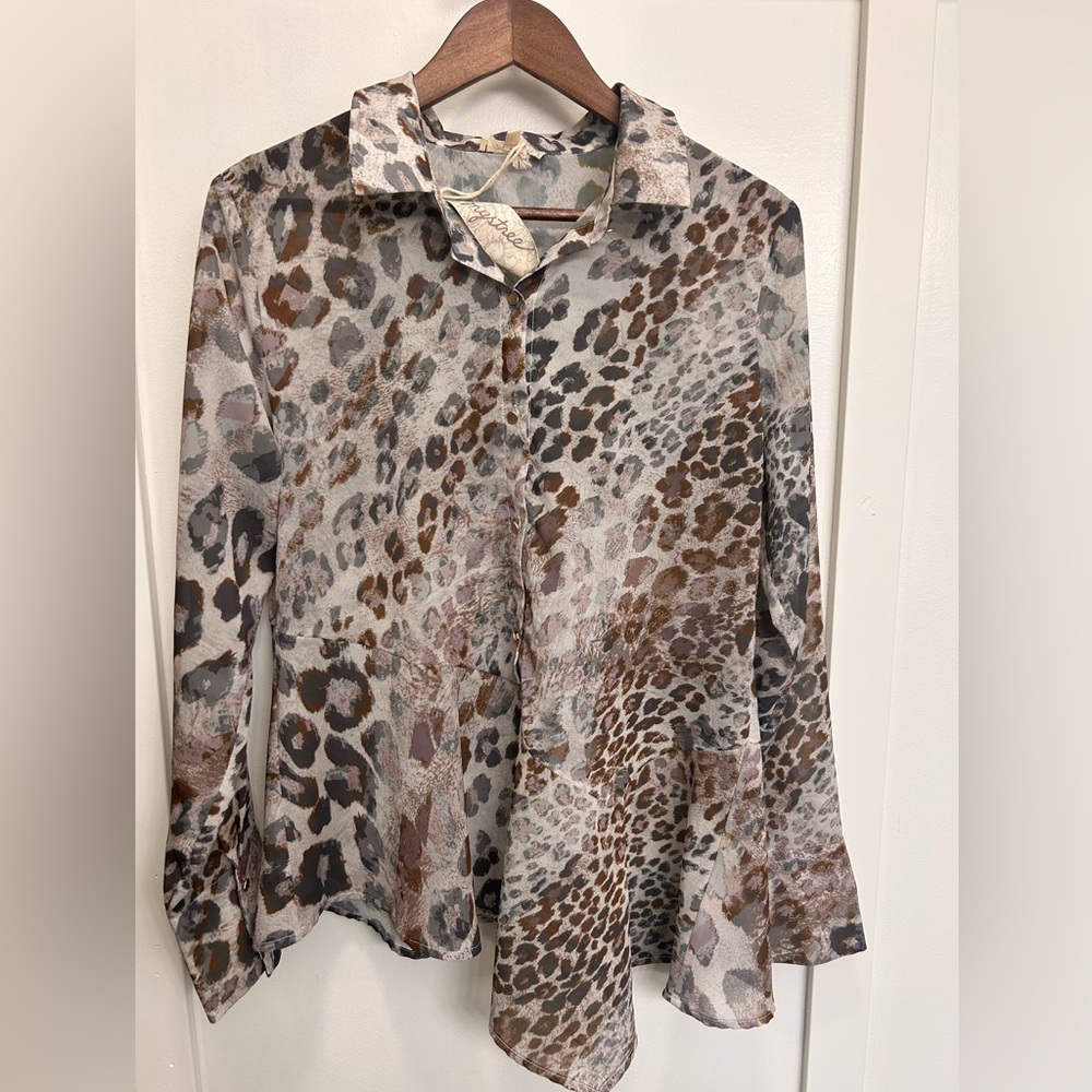 Mystree Animal Print Blouse in Gray and Brown